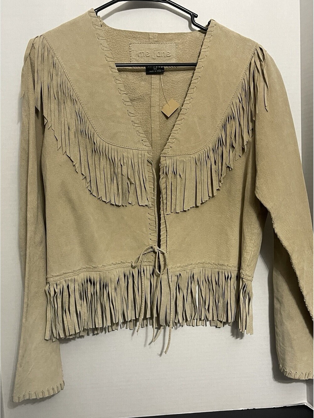 Me Jane Suede Leather Fringe Jacket Coat Western Cowgirl Brown Size Medium